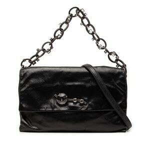 Miu Miu Logo Leather Rhinestone Shoulder Bag Black